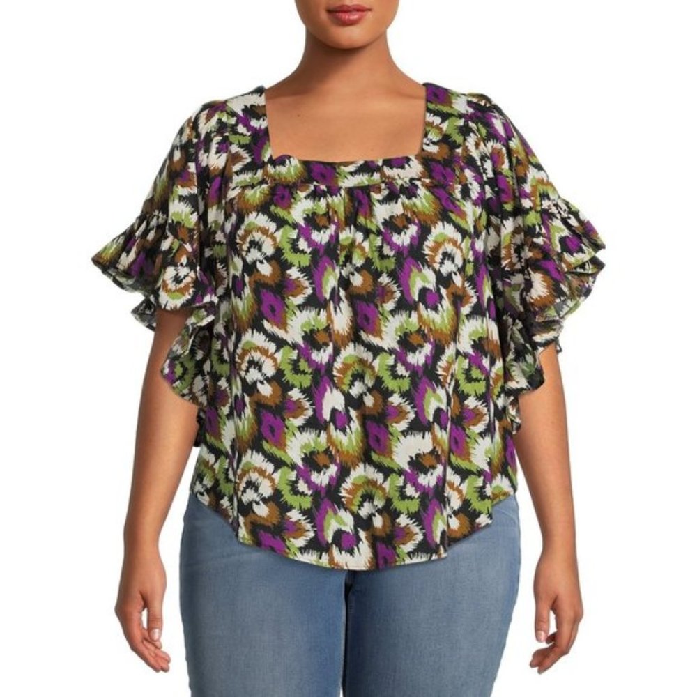 Terra & Sky Women's Plus Size Square Neck Peasant Top